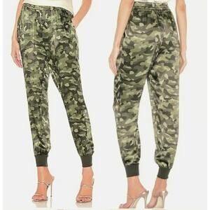 CAMI NYC Green Camo 100% Silk Pull On Jogger Pants Tapered Relaxed Casual L
